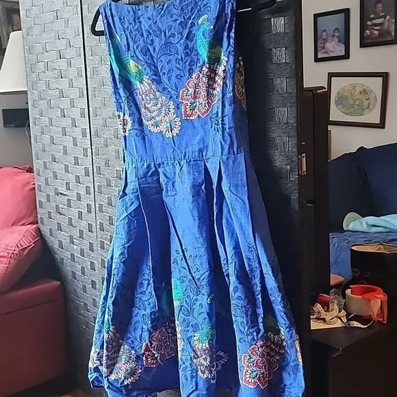 Heart Of Haute Blue Peacock Print Dress Size S - Picture 5 of 7